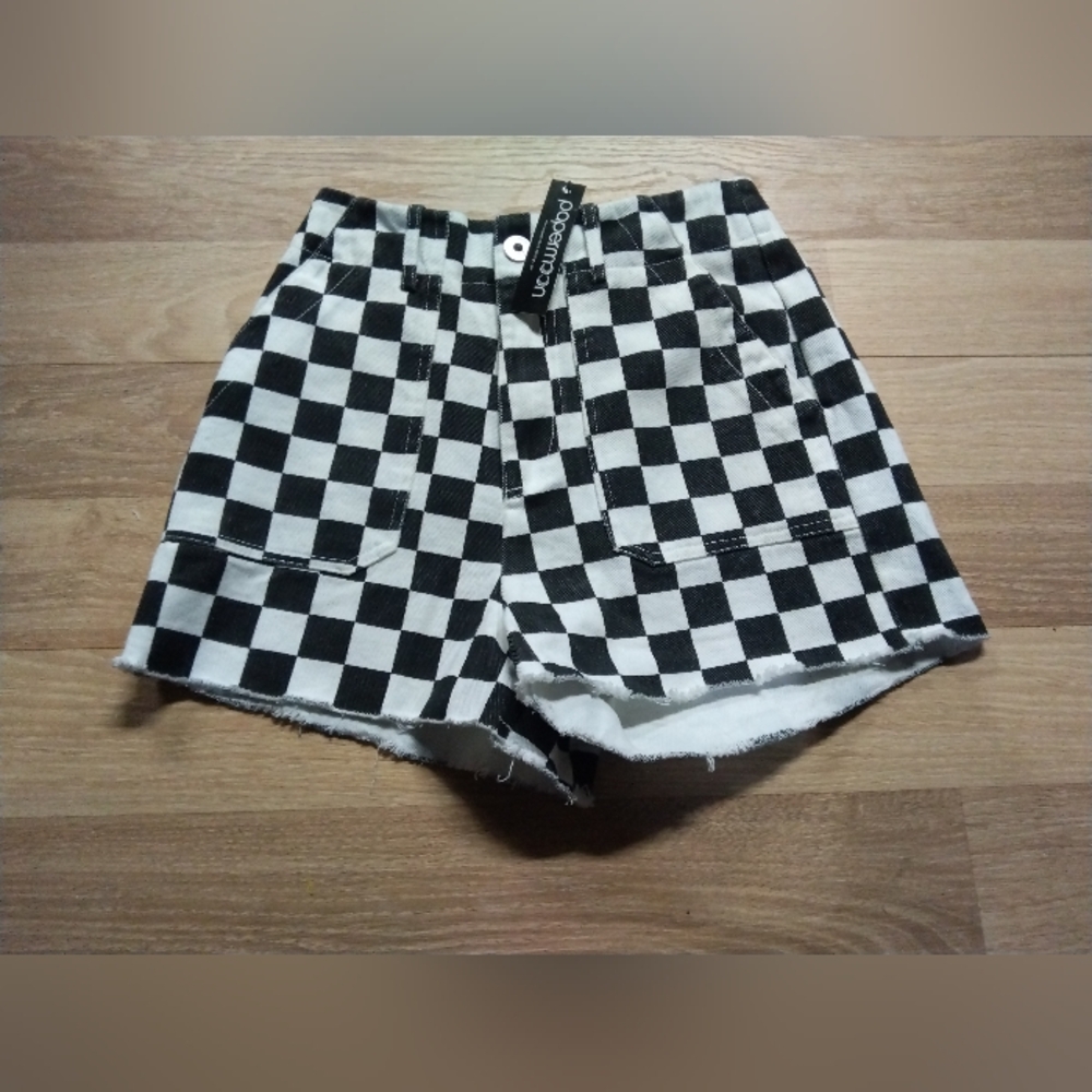 Urban Outfitters Black and White Checkered High Waist Shorts